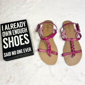 Mossimo Pink Braided Faux Leather Flat Sandals with Teal Blue Sole Size 6